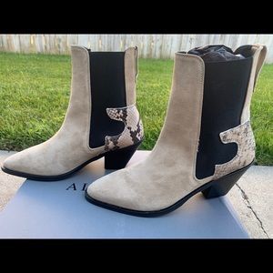 All Saints Sara western boots in taupe suede